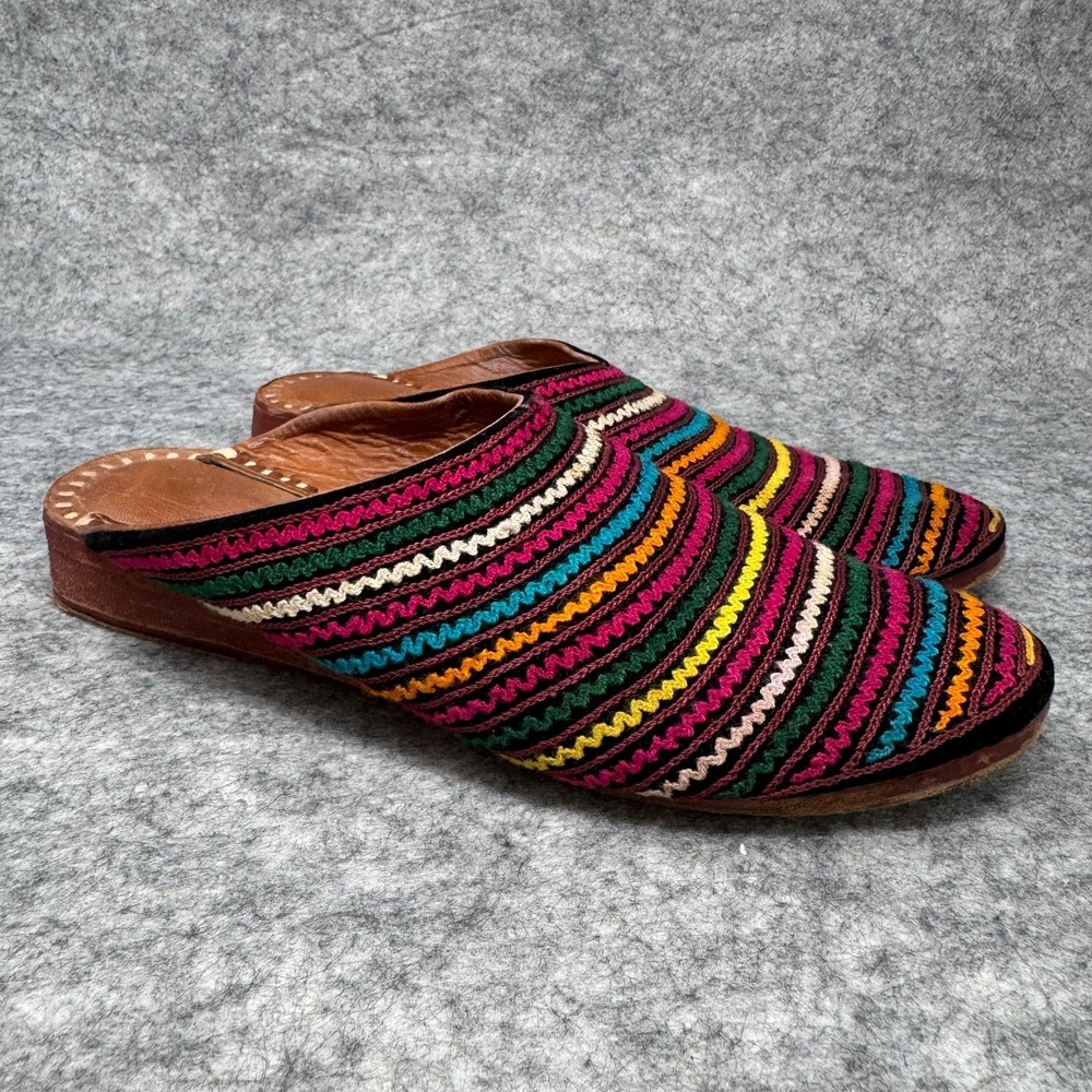 Handmade Turkish Shoes Kilim Women 7 US Woven Slides Mules Tapestry Leather